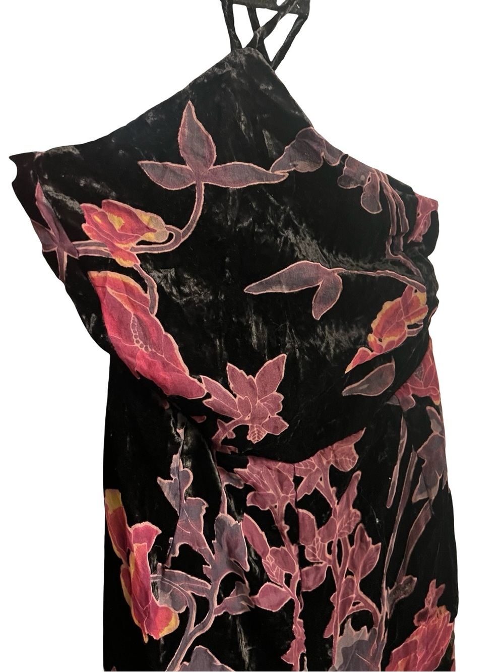 Lulu's Black Velvet Floral Burnout Wide-Leg Jumpsuit with Rose Print XL - Picture 5 of 7